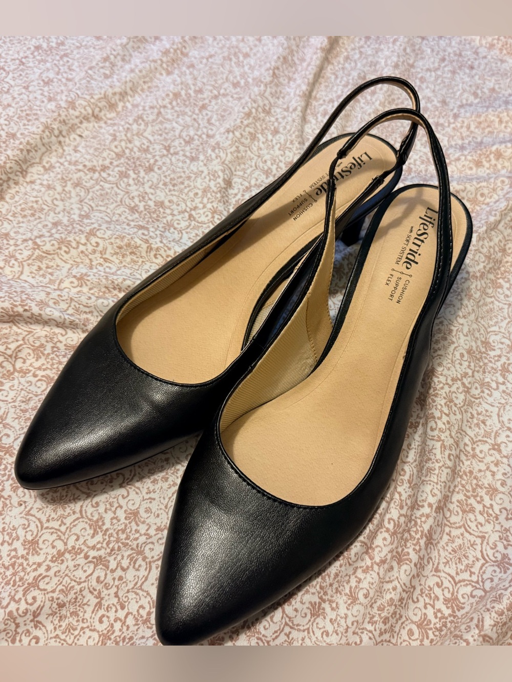 Life Stride Black Pointed Slingback Flats